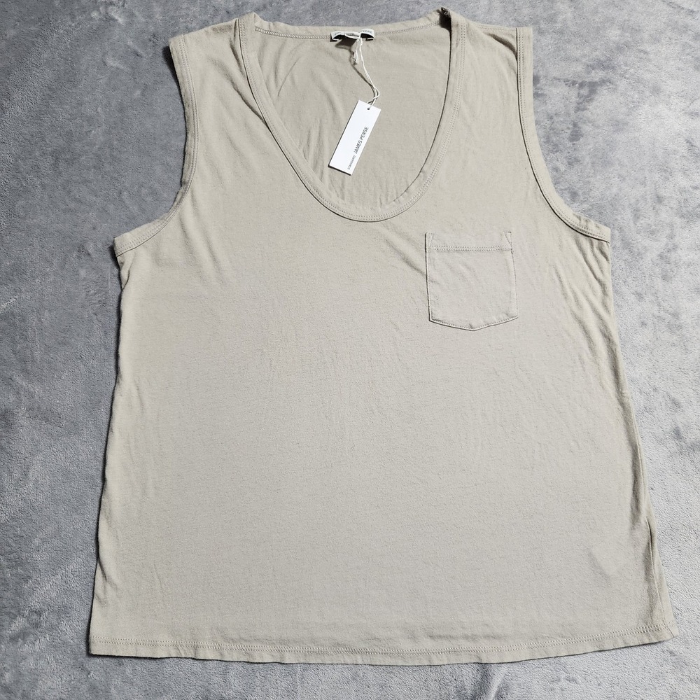 James Perse Standard Pocket Tank Top Beige Cotton WLJH3115CU Size 3 L